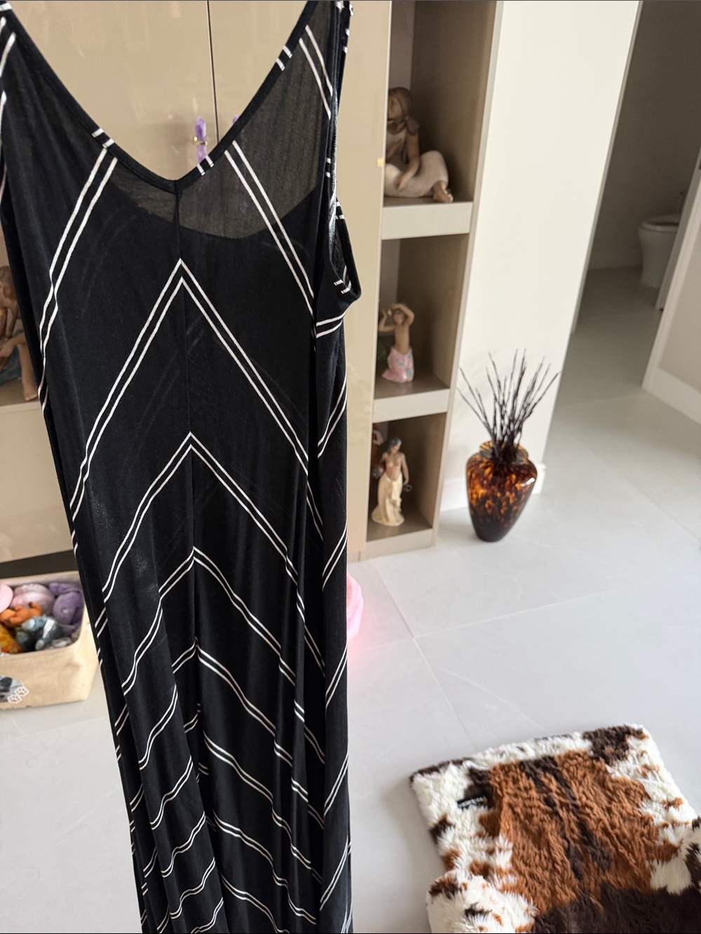 LOFT Black Maxi Dress with White Chevron Stripes